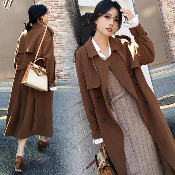 

2020 new spring autumn women windbreaker coat korean double breasted loose camel colour trench coats slim outerwear female1, Tan;black