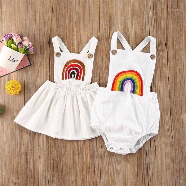 

0-24m newborn girl romper dress summer new newborn baby sleeveless rainbow striped embroidery backless jumpsuit baby girls dress1, Blue