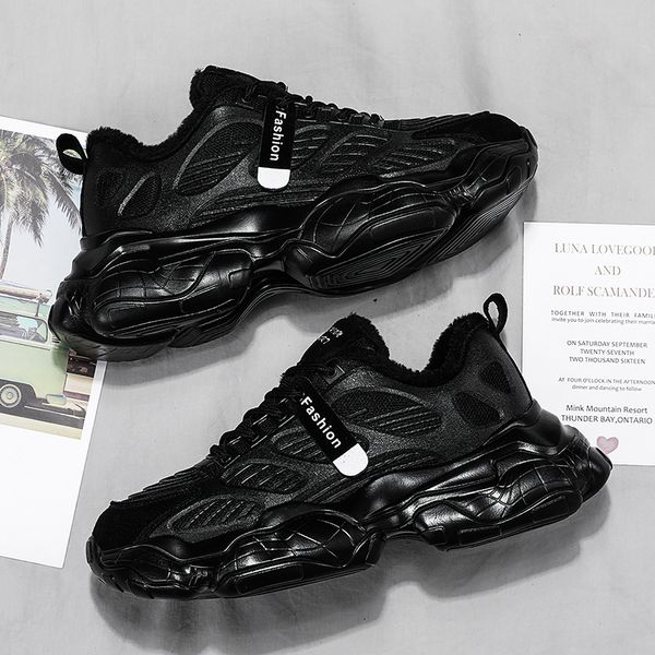 

sports black running plush cotton teenagers' casual father's men's ins fashionable shoes