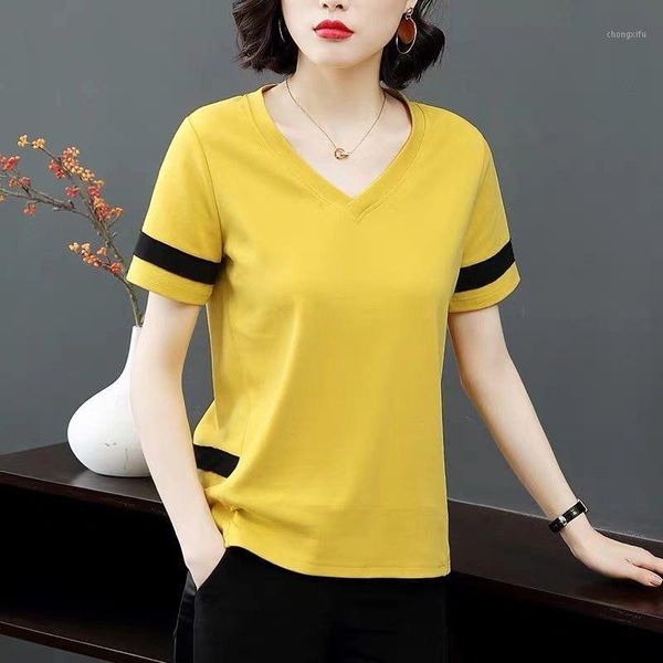 

2020 new summer middle aaged women cotton solid o-neck blouse female fashion short sleeve slim plus size 4xl shirt w741, White