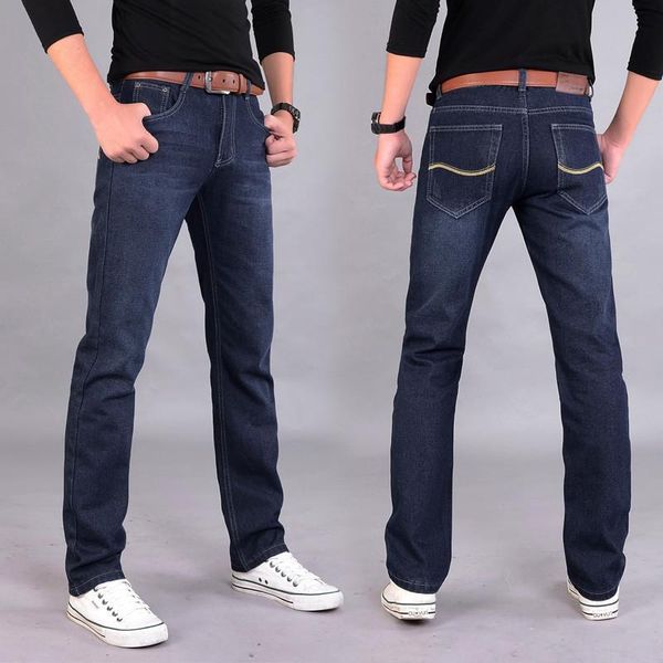 

new brand men's ripped elastic waist jeans 2019 spring summer fashion casual high street loose straight slim denim, Blue