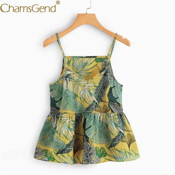 

green leaf printing women summer hawaii camis loose woman summer beach party high waist sleeveless shirts blosue 90326 t200706, White