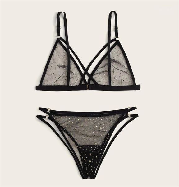 

women's underwear two piece set bikini style strap bra dot mesh perspective pantie for female1, Red;black