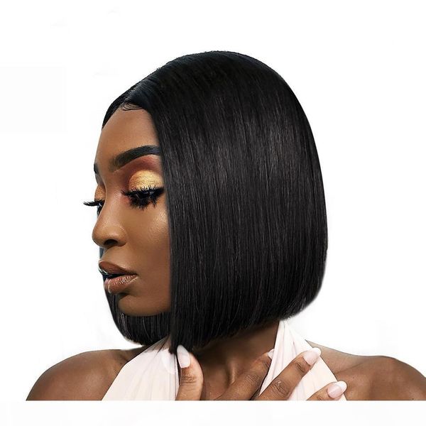 

african american short bob human hair wig pre plucked with baby hair glueless brazilian straight remy short lace front human hair wigs, Black;brown