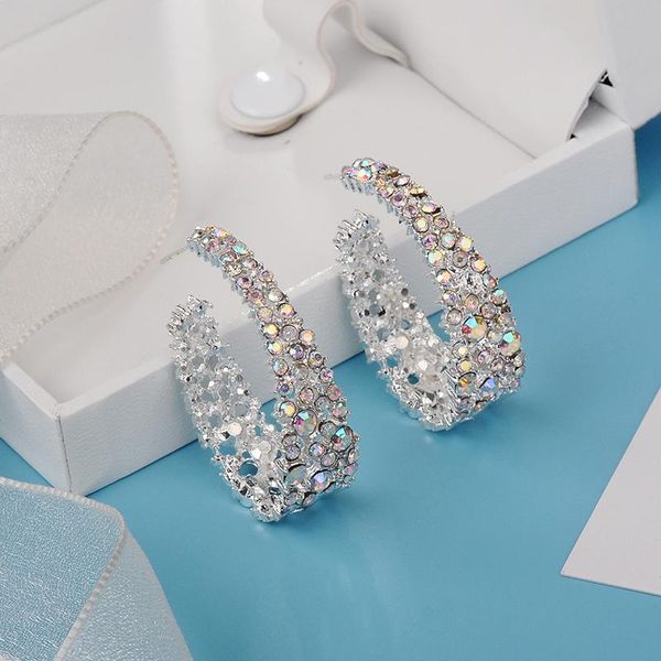 

hoop & huggie 2021 statement earrings women trendy fashion jewelry colorful crystal exaggeration party, Golden;silver