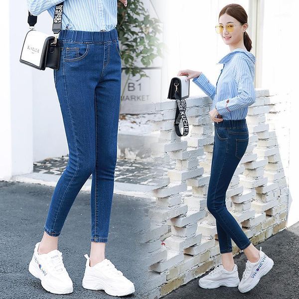 

2020 spring jeans women fashion patchwork zipper high waist high street skinny slim fit pencil pants plus size1, Blue