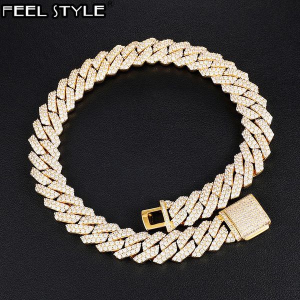 

chains hip hop 19mm 2 row heavy cuban prong chain bling iced out box buckle copper setting + cubic zirconia for men jewelry, Silver