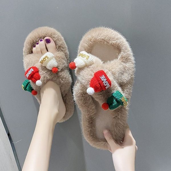 

shoes woman 2020 rubber flip flops woman's slippers raccoon fur slides flock fashion low hawaiian new plush luxury flat with y1202, Black