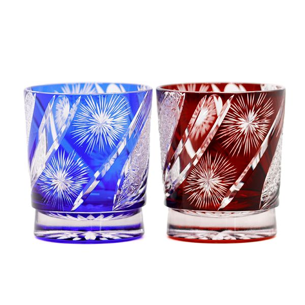 

luxury edo kiriko hand-cut wiskey glass with firework pattern in wooden gifts box
