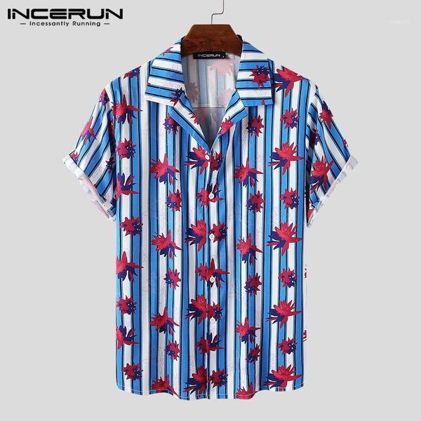 

incerun men's hawaiian shirt printing short sleeve lapel beach casual breathable summer streetwear camisas 2020 vacation blouse1, White;black