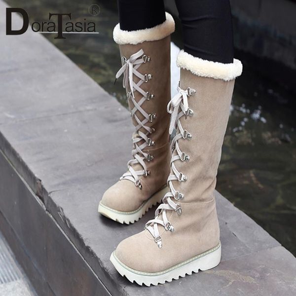 

doratasia big size 34-43 new ladies winter warm fur boots fashion platform cold protection boots women flat plush shoes woman, Black