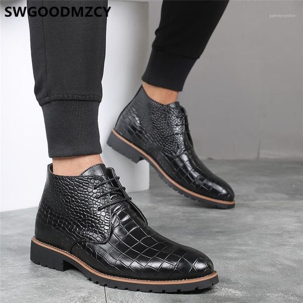 

boots crocodile shoes men ankle coiffeur leather mens dress italian luxury big size casual ayakkabi1, Black