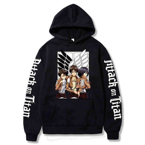 

anime attack on titan fashion sweatshirt casual sweatshirts hoodie streetwear harajuku men women long sleeve clothes, Black
