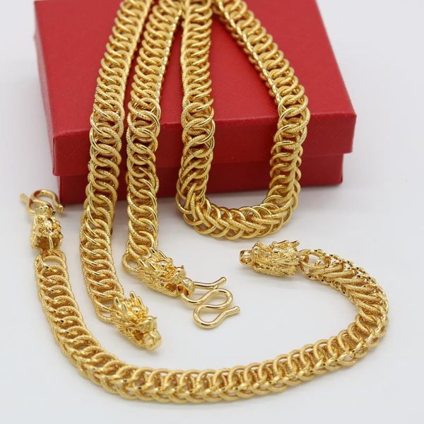 

hip hop mens jewelry set yellow gold filled male necklace bracelet chain link, Silver