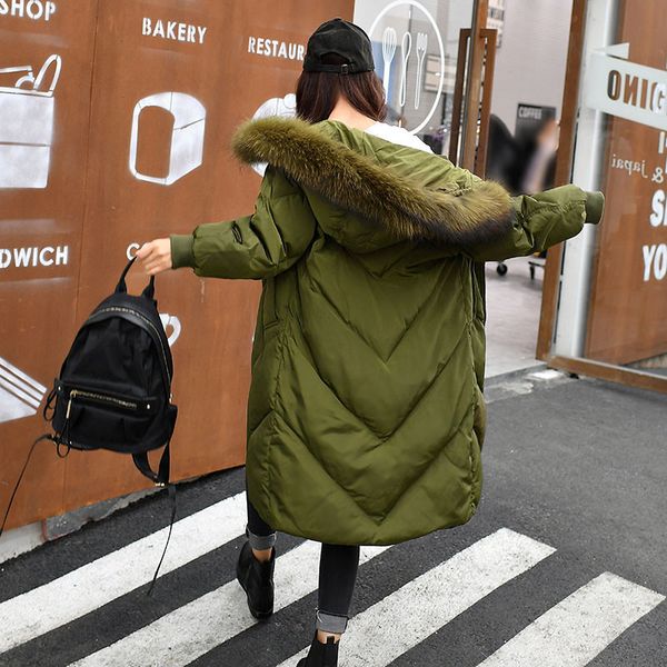 

2021 new raccoon fur female collar duck down parka gross winter jacket plus size 6xl coat wxf501 ka6b, Black