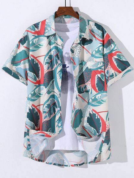 

men random polka dot & leaf print shirt without tee x6wh#, White;black