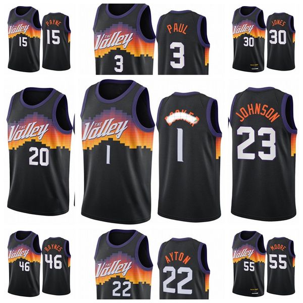 

phoenix suns men devin booker deandre ayton 3 chris paul 2020/21 swingman city basketball jersey black new uniform, Black;red