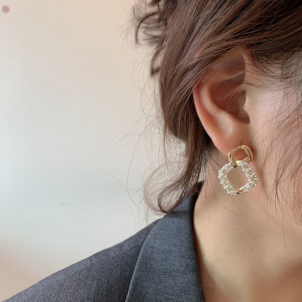 

fashion 925 silver needle korean dongdaemun diamond pearl earrings cold style metal earrings online influencer fashion earrings female fashi, Golden