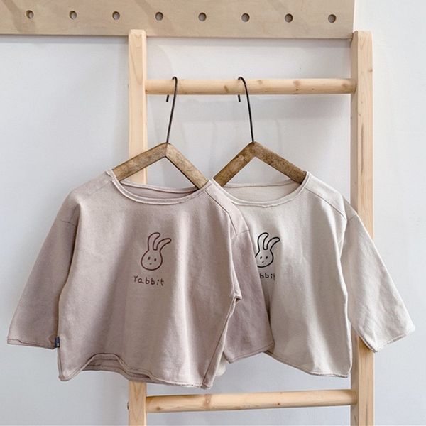 

new 2020 autumn children korean style long sleeve t-shirts boys girls cotton rabbit t shirts toddler kids cute y0121, Blue