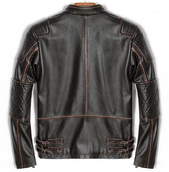 

men's leather & faux winter real genuine jacket men motorcycle casual cowhide motor coat slim brand brown jaqueta de couro masculino1, Black