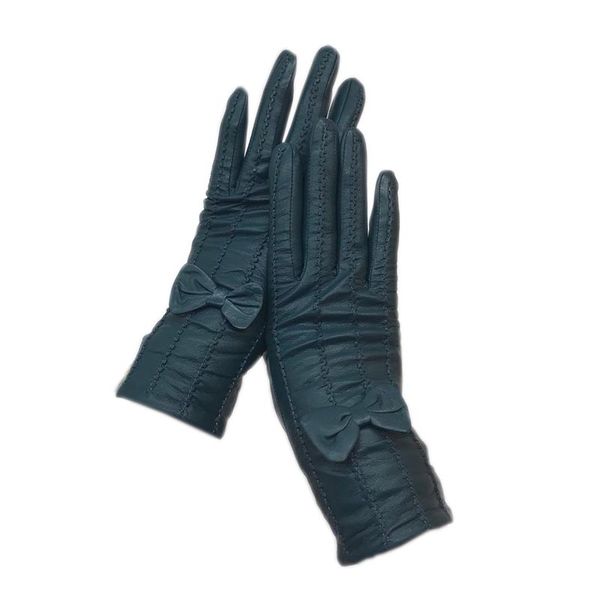 

wholesale-gloves 2020 new style ladies sheepskin dark green leather fashion winter warmth beautiful genuine leather driving, Blue;gray