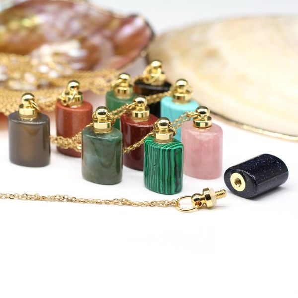 

natural stone perfume bottle necklace cylindrical semi-precious charms for elegant women love romantic gift 60 cm, Silver