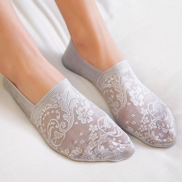 

1 pair fashion women girls summer style lace flower short sock antiskid invisible ankle socks 2017 sox1, Black;white