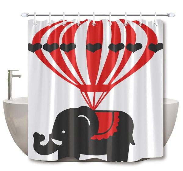 

lb funny cute black elephant heart red parachute white bathroom shower curtain nature waterproof fabric for kids bathtub decor