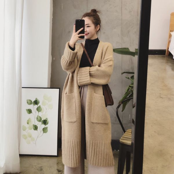 

autumn winter 2020 new korean version casual long knit-knit with a woman's cardigan sweater 131b, White;black