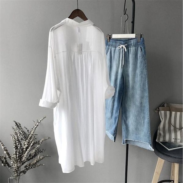 

cotton casual autumn women long sleeve white shirts loose blouse y200828