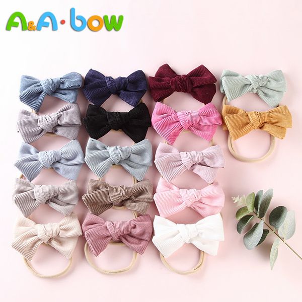 

17pcs/lot corduroy bow headband for babys lovely bowknot elastic nylon headands solid headwear head band babys hair accessories y200710, Slivery;white