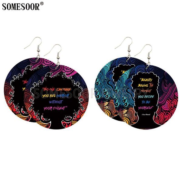 

dangle & chandelier somesoor jewelry pictures both sides printed on the wooden round earrings african black hip hop art for women gifts, Silver
