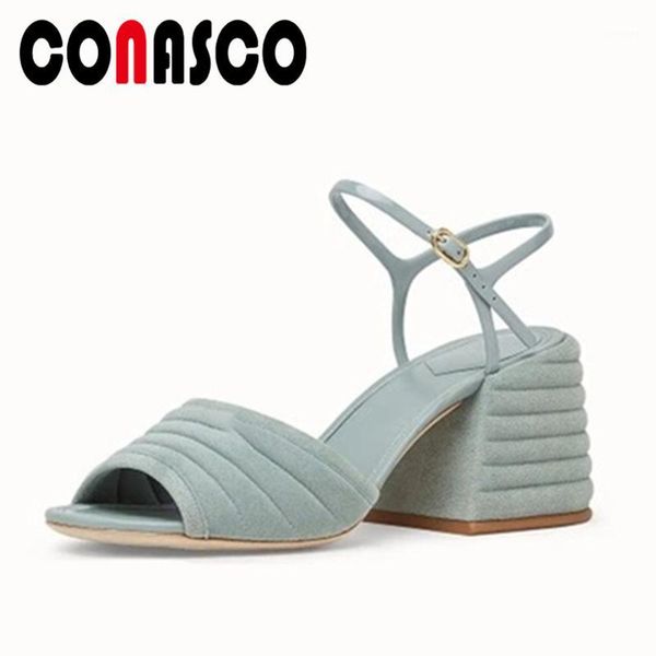 

conasco summer 2020 women sandals kid suede pumps strange high heels fashion concise wedding party casual peep toe shoes woman1, Black