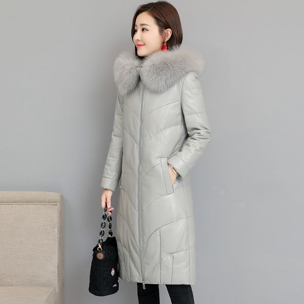 

leather from the fake winter coat of warm-skinned turtleneck down jacket women's clothing 2020 long jackets frkq, Black