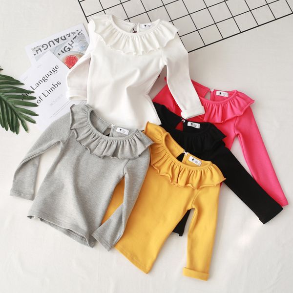 

girls blouse new arrival children kids long sleeve shirts 100% cotton baby girls solid tees 5 colors girls under shirt y200704, White;black