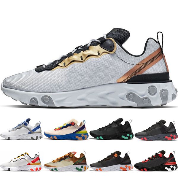 

chaussures man 55 react 87 element running shoes metallic gold black white hyper pink pale pink hyper fusion royal tint trainers