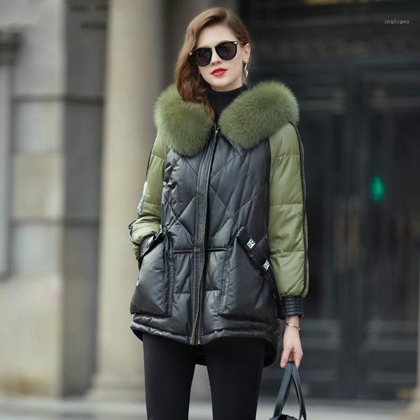 

autumn winter coat women clothes 2019 fur collar female real genuine leather jacket sheepskin down coat veste femme zt49191, Black