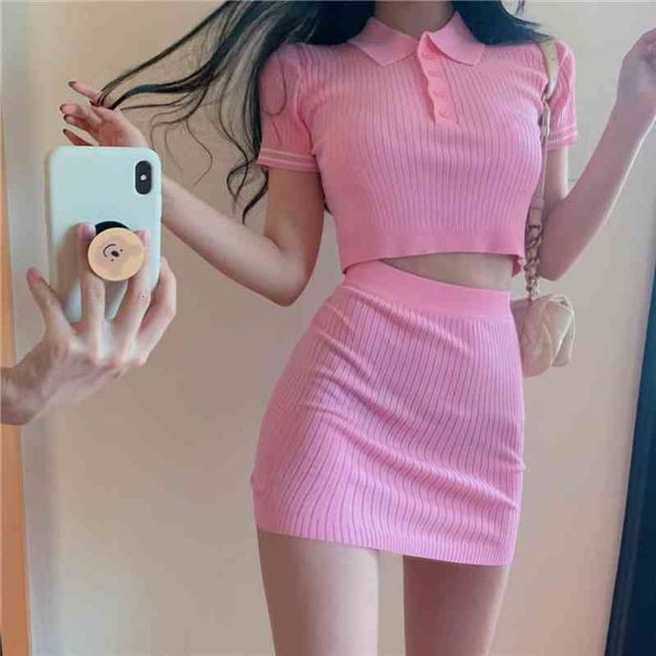 

summer sweet solid sweater crop girls high waist skinny skirt two-piece women skirts sweater suits, White;black