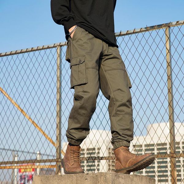 

men's pants 2021 winter cotton long trousers fashion warm thick double layer casual cargo pocket, Black