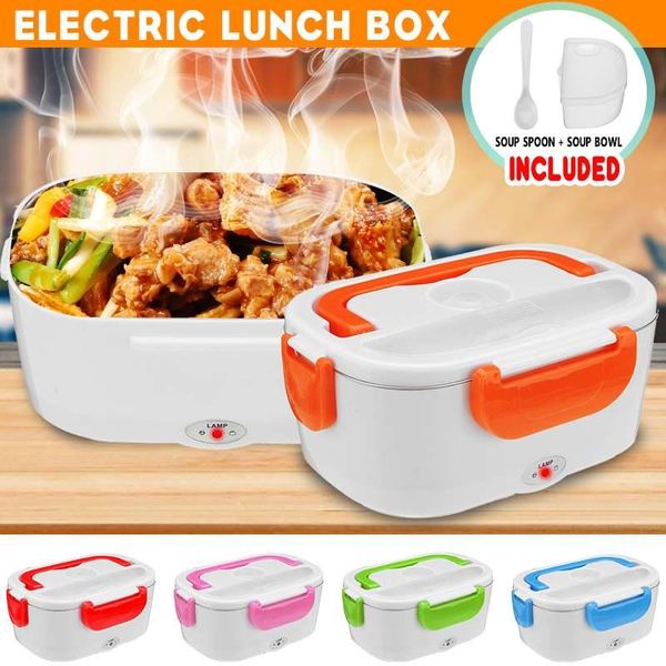 

12v 110v 220v electric heated lunch box portable 2 in 1 car& home us plug/eu plug bento boxes stainless steel container