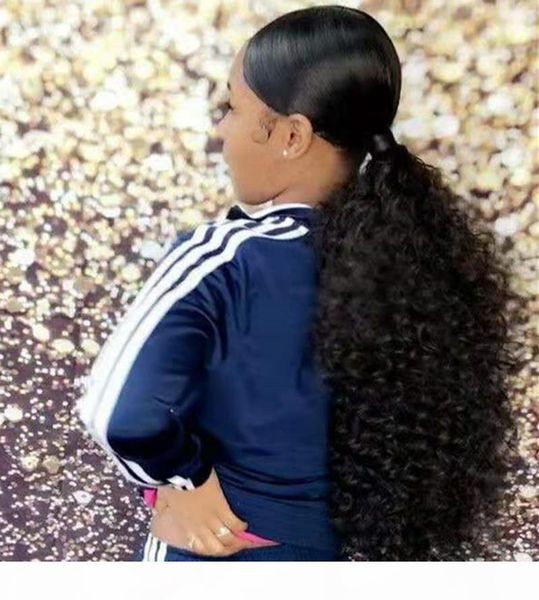 

indian natural black long ponytails weave 160g afro kinky curly clip ins elastic band ties drawstring ponytail virgin human hair extension