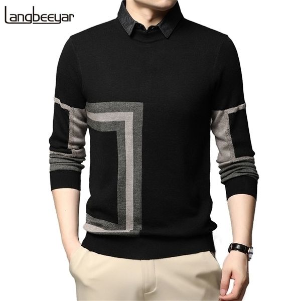 Nova Moda High End Designer Marca Malha Preppy Vintage Lãs Pulôver Homens Camisola Autum Inverno Casual Jumper Roupa Masculina 20123