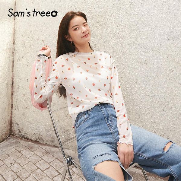 

sam's tree white floral transparent mesh blouse women 2020 spring vintage green leopard full sleeve pink bright girly korean