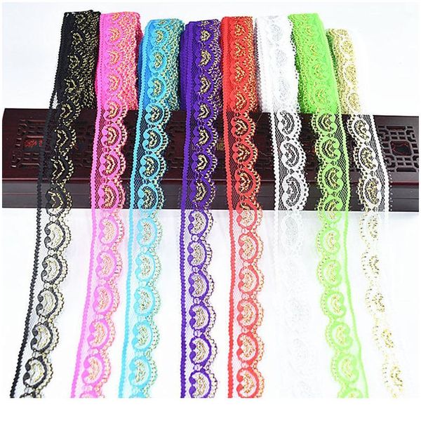 

new10yards bright gold lace ribbon 22mm wide lace trimming sewing diy embroidery clothing wedding decoration african lac jlldgk, Pink;blue