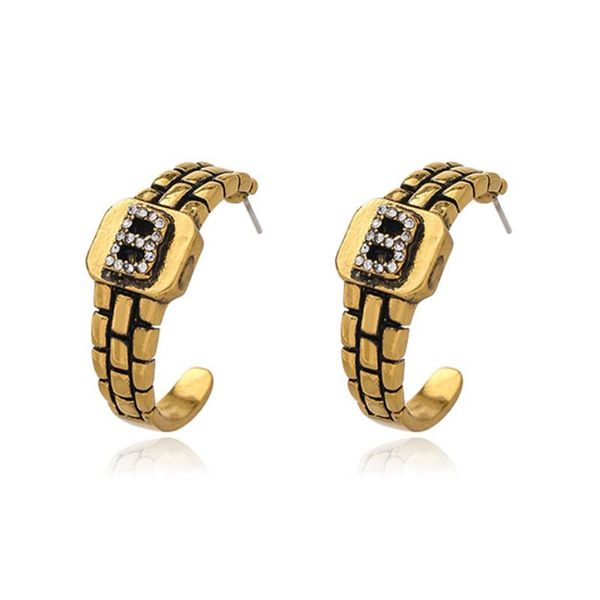 

ajojewel vintage plaid cz b hoop earrings for women ladies costume jewelry all match fashion gifts des boucles d'oreilles, Golden;silver