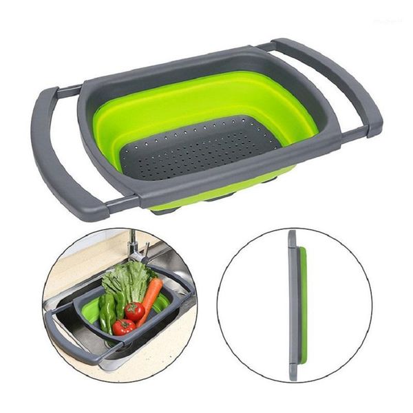 

zlca silicone collapsible over sink retractable colander kitchen folding strainer fruit vegetable bowl drain water filter basket1