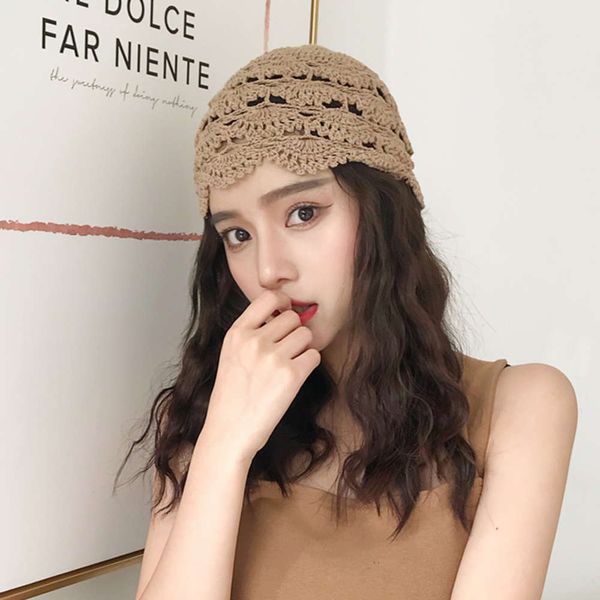 

hand woven flower hollow thin spring and summer lace breathable headscarf knitting crochet baotou hat, Black;green