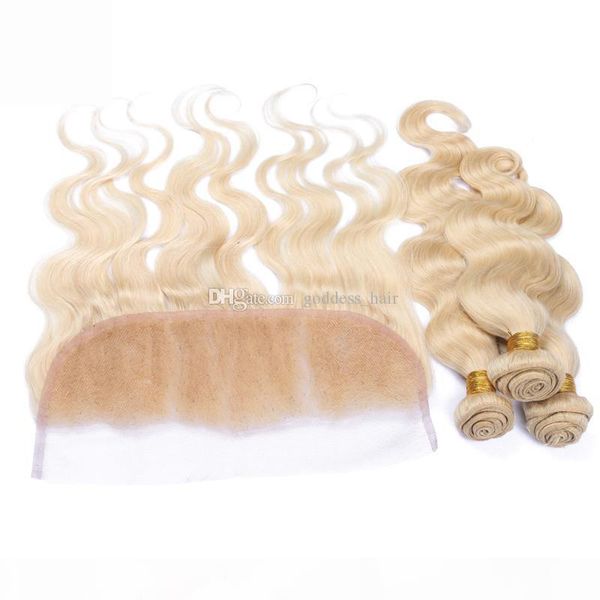 

blonde #613 human hair bundles with 13x4 lace frontal body wave ear to ear full lace frontals with hair bundles for woman, Black