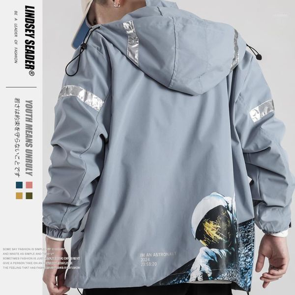 

men's hooded jacket windbreaker spaceman space walk harakuju streetwear hoodie hip hop hooded track jacket zipper coat outwear1, Black;brown