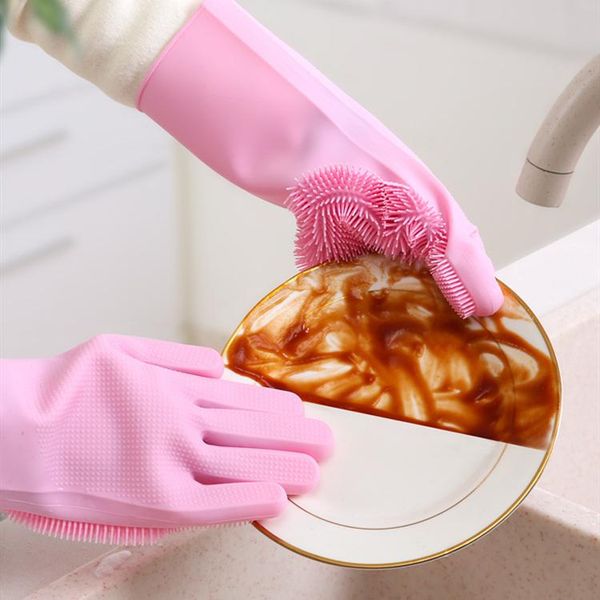 

disposable gloves 1pair silicone kitchen cleaning magic dish washing glove for household scrubber rubber